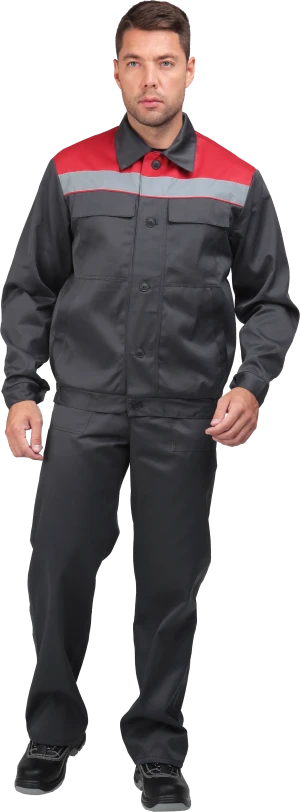 Костюм МАСТЕР ПРОФИ летний, серый-красный (Куртка+полукомбинезон) Кос 040
