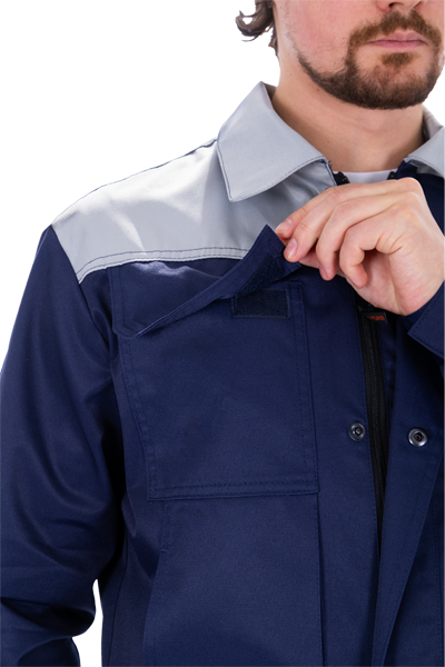 Костюм мужской ТЕХНИК 2 от механических воздействий и ОПЗ (куртка, полукомбинезон), темно-синий/серый Кос 099