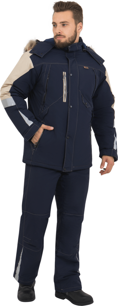 Куртка мужская ХАЙ-ТЕК от пониженных температур воздуха и ветра, механических воздействий и ОПЗ, синий/бежевый Кур 323