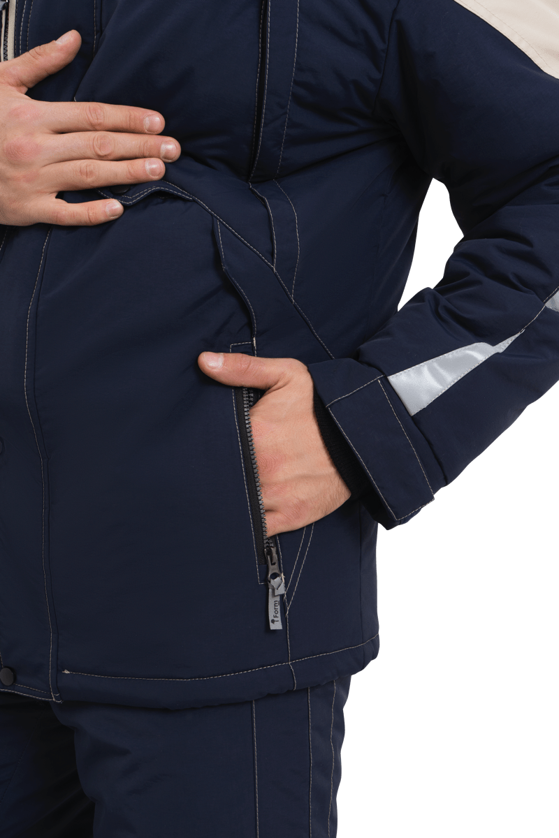 Куртка мужская ХАЙ-ТЕК от пониженных температур воздуха и ветра, механических воздействий и ОПЗ, синий/бежевый Кур 323