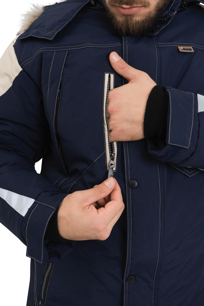 Куртка мужская ХАЙ-ТЕК от пониженных температур воздуха и ветра, механических воздействий и ОПЗ, синий/бежевый Кур 323