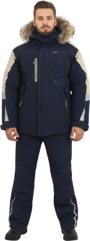 Куртка мужская ХАЙ-ТЕК от пониженных температур воздуха и ветра, механических воздействий и ОПЗ, синий/бежевый Кур 323